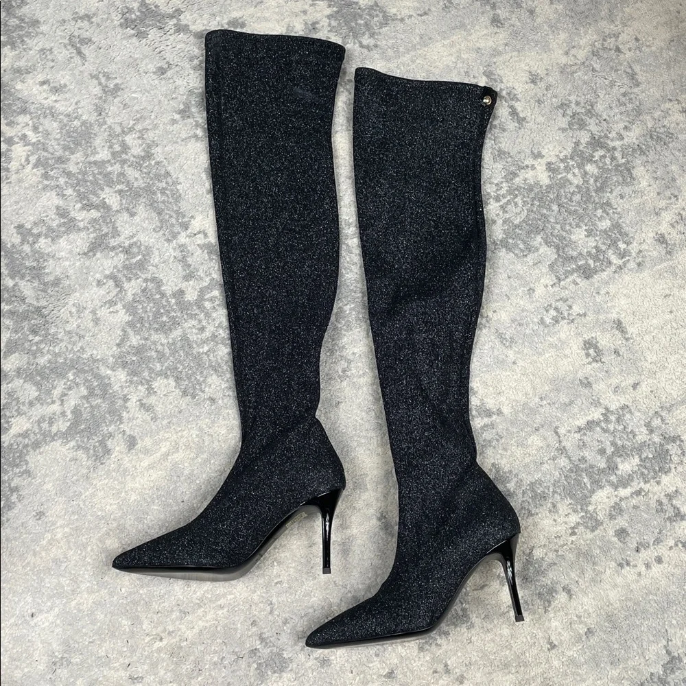 NIB Giuseppe Zanotti Stretch Glitter Over The Knee Boots Black Sz 36